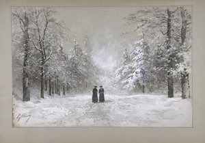 Winter Scene with Two Men by Eugene Ciceri