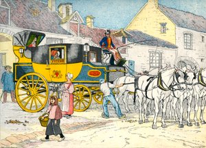 Mail coach at a coach house in 1840 by Eugene Courboin