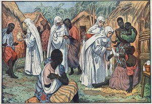 About the inauguration, at the Lateran Palace, in Rome, of the Museums of the White Sisters in a village in Equatorial Africa where they catechize and care for the sick. Illustration of Damblans. In 