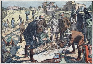 An English mission, commissioned by Earl Byron de Prorok (1896-1954), an archeologist, discovered the tomb of Tin-Hahan in the Hoggar. Illustration of Damblans. In 