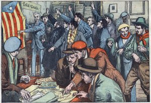 Catalan separatists are preparing their plot in Paris. Illustration of Damblans. In “Le Pelerin” of November 28 by Eugene Damblans