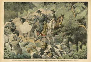 Roosevelt, President of the United States, distracted from the concerns of power by hunting grizzly bears in the Rocky Mountains by Eugene Damblans