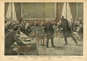 Illustration of Eugene Damblans (1865-1945) in Le Pelerin, 03/07/04 - In a Moving Scene, at the Commission of Inquiry, M. Lagrave Begged the President of the Council to Tell the Truth