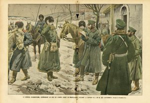 Illustration of Eugene Damblans (1865-1945) in Le Pelerin, 05/03/05 - General Kuropatkin, Commander-in-Chief of the Russian Army in Manchuria, Receiving the Report of One of His Lieutenants by Eugene Damblans