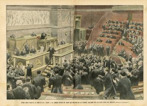 Illustration of Eugene Damblans (1865-1945) in Le Pelerin, 06/11/04 - After Insulting the Pope and The Cross, M. Combes Insulted M. Ribot Who Descended from the Podium, Cheered by Two Thirds of the Deputies by Eugene Damblans