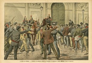 Illustration of Eugene Damblans (1865-1945) in Le Pelerin, 26/11/05 - The Strike of the Arsenals in Toulon, the Strikers Try to Oppose the Rent of Their Comrades