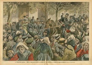 Illustration of Eugene Damblans (1865-1945) in Le Pelerin, 27/10/07 - Persecution Continues in Finistere, the Cures of Their Presbytery Are Expelled in the Middle of General Emotion by Eugene Damblans