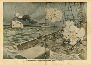 Illustration of Eugene Damblans (1865-1945) in Le Pelerin, 28/02/04 - The Russian cruisers of Vladivostok sink a Japanese transport