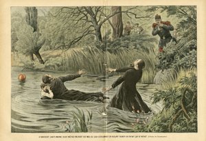 Illustration of Eugene Damblans (1865-1945) in Le Pelerin, 30/07/05 - In Riaucourt (Haute-Marne) Two Priests Die Victims of Their Devotion Trying to Save a Drowned Child by Eugene Damblans
