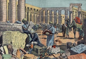 Jean Francois Champollion (1790-1832), a French egyptologist, studying an inscription among the colonnades of Thebes by Eugene Damblans