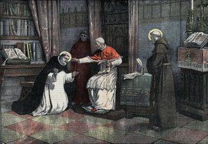 The dispute of the Holy Sacrament: Saint Thomas Aquinas, Pope Urban IV and Saint Bonaventure