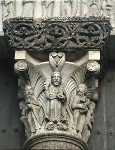 Column capital with Christ Blessing from the West Portal of the facade by Eugene Emmanuel Viollet le Duc