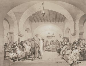 Cafe du Divan, Algiers, Engraved by Adolphe Jean-Baptiste Bayot