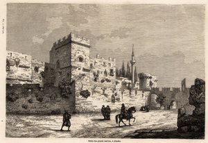 The palace of the great masters in Rhodes, drawing by Eugene Flandin, to illustrate his journey to the island of Rhodes in 1844. Engraving in Le tour du monde, edited by Edouard Charton by Eugene Flandin