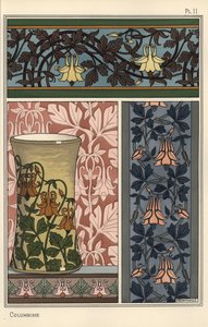 Columbine Flower in Patterns for Wallpaper, Fabric, and Vase by Eugene Grasset
