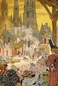Depiction of Mystery in Churchyard of Cathedral, Illustration for Notre-Dame de Paris by Eugene Grasset