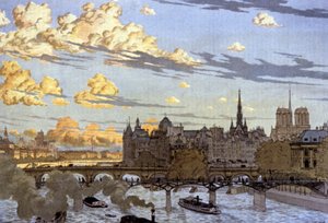 The Ile de la Cite seen from the Louvre bridge by Eugene Grasset