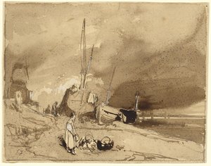 Edge of the Beach (Fishing-boats on a Beach, Storm Clouds in the Distance) by Eugene Isabey