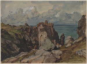 Cliffs by the Sea at Cézembre, Brittany by Eugene Isabey