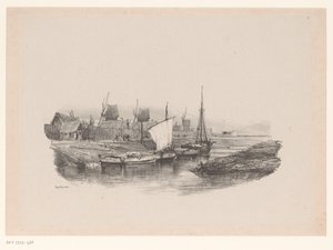 Harbor with Boats and Windmills (Memories of Eugène Isabey) by Eugene Isabey