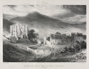Picturesque and Romantic Journeys in Old France, Auvergne: Ruins of the Castle and Village of Saint Nectaire by Eugene Isabey