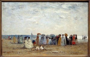Bathers on the beach of Trouville, Calvados by Eugene Louis Boudin