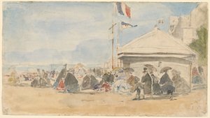 Beach House with Flags at Trouville, c. 1865