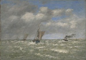 Boats Returning to Port, Trouville by Eugene Louis Boudin