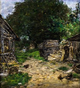 Landscape: Interior of a Farmyard by Eugene Louis Boudin