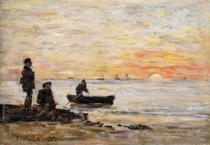 Low Tide - Shore and Fishermen at Sunset