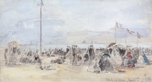 People on the Beach, Trouville, 1866 by Eugene Louis Boudin