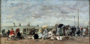 Scene on the Beach in Trouville by Eugene Louis Boudin