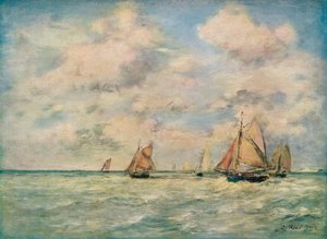 Sortie Des Barques A Trouville, 19th Century by Eugene Louis Boudin