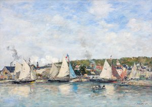 The port of Trouville by Eugene Louis Boudin