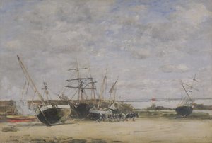 Vessels and Horses on the Shoreline by Eugene Louis Boudin