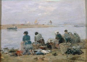 Washerwomen on Banks of Touques River Near Trouville by Eugene Louis Boudin