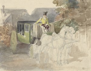 Carriage with Two Horses in a Wooded Area