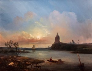 View of an Estuary with Fishermen and an Imaginary Castle