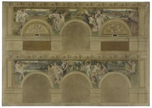 Sketch for one of the introductory salons of the Hôtel de Ville de Paris: Le Travail. Les Réjouissances. La Charité, in 1892 by Eugène Martial Simas