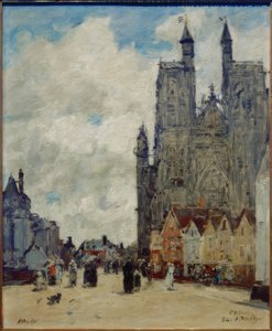 Street and Church of Saint-Vulfran by Eugene Louis Boudin