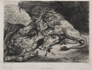 Lion Devouring a Horse by Eugène Delacroix