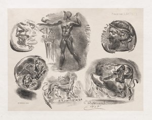 Sheet of Six Antique Coins by Eugène Delacroix