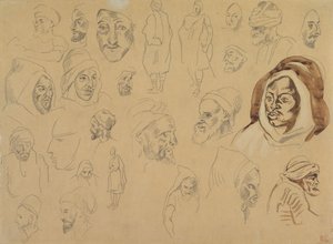 Studies of Arab Heads and Figures by Eugène Delacroix