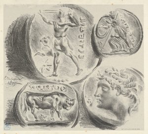 Studies of Four Greek Coins, 1825 by Eugène Delacroix