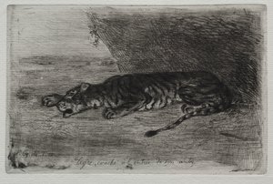 Tiger Sleeping at the Entrance to His Lair by Eugène Delacroix