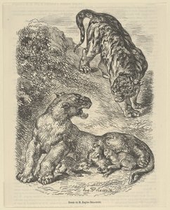 Tigress Attacked by a Tiger While Nursing her Young, 1853 by Eugène Delacroix