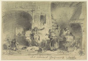Inn Interior with Drunken Visitors Refusing to Pay