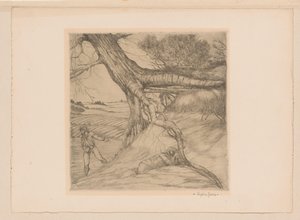 Sower and Reclining Figure with Folded Hands in a Landscape by Eugène Joors (signed by artist)