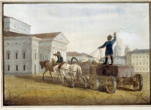 Transport of Granite Blocks on the Theatre Square in Saint Petersburg