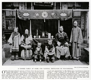A Chinese family at home, the National Institution of Foot-Binding by European Photographer